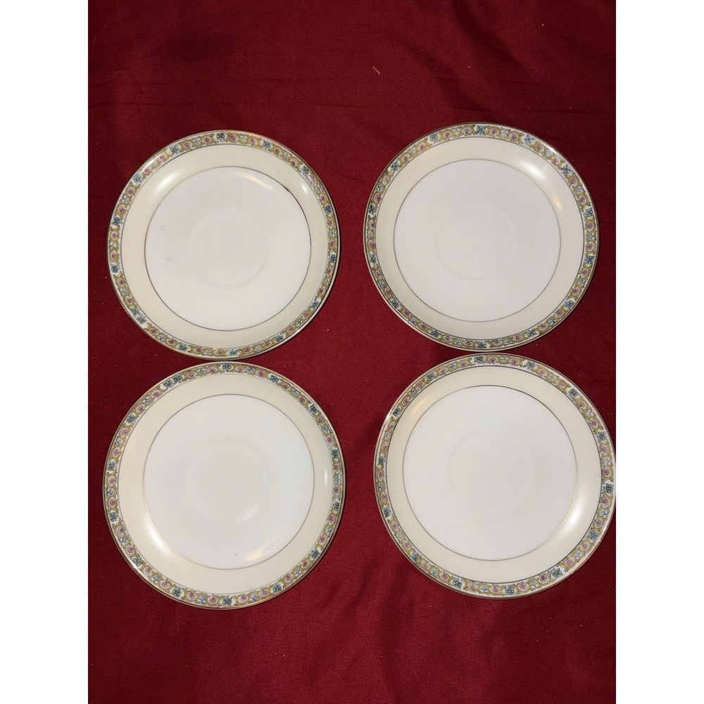 Set of 4 Vintage Fine China Tea Cup Saucers Gold Trim Floral Rim Made in Japan